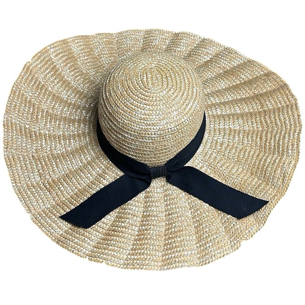 Sun N Sand UPF 50+ oversize straw sun hat very wide brim adjustable black ribbon